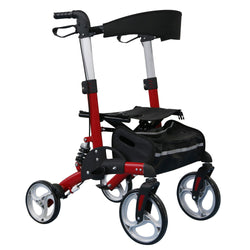Maidesite 4 Wheel Rollator Walker for Seniors with Seat, Stand up Folding Bariatric Rolling Walker, Lightweight Mobility Walking Aid with Seat and Locking Brakes, 300lbs Weight Capacity, Red