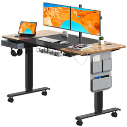 Maidesite Standing Desk Adjustable Height 55 Inch with Caster Wheels, Drawer and Cable Management Tray