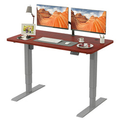 Maidesite 48 x 24 inches Height Adjustable Electric Standing Desk, Home Office Computer Stand up Desk Desktop, Stand and Sit Desk Table, Gray Frame and Mahogany Top