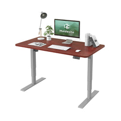 Height Adjustable Electric Standing Desk 48 x 24 Inches Sit Stand Desk Stand Up Desk for Home Office, Grey Frame/Mahogany Top