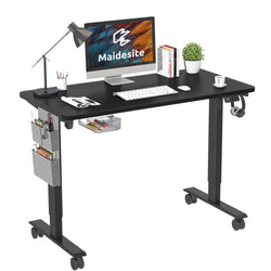 Maidsite Electric Standing Desk 48 inch Height Adjustable Desk for Home Office, Stand up Desk, Sit Stand Desk, Black Frame and Whole-piece Black Table Top