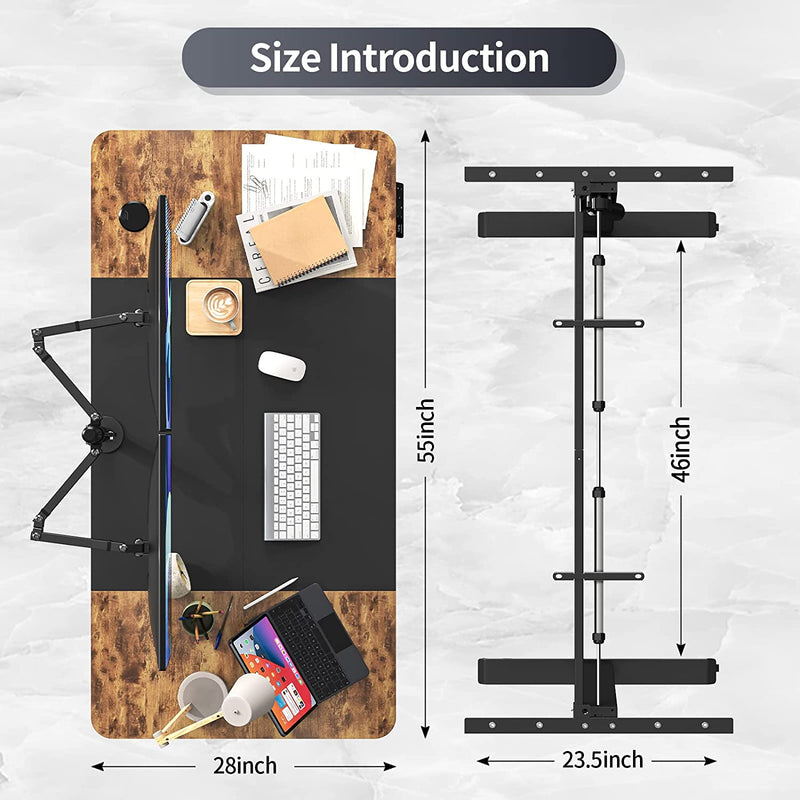 Maidesite Standing Desk Adjustable Height 55 Inch with Caster Wheels, Drawer and Cable Management Tray