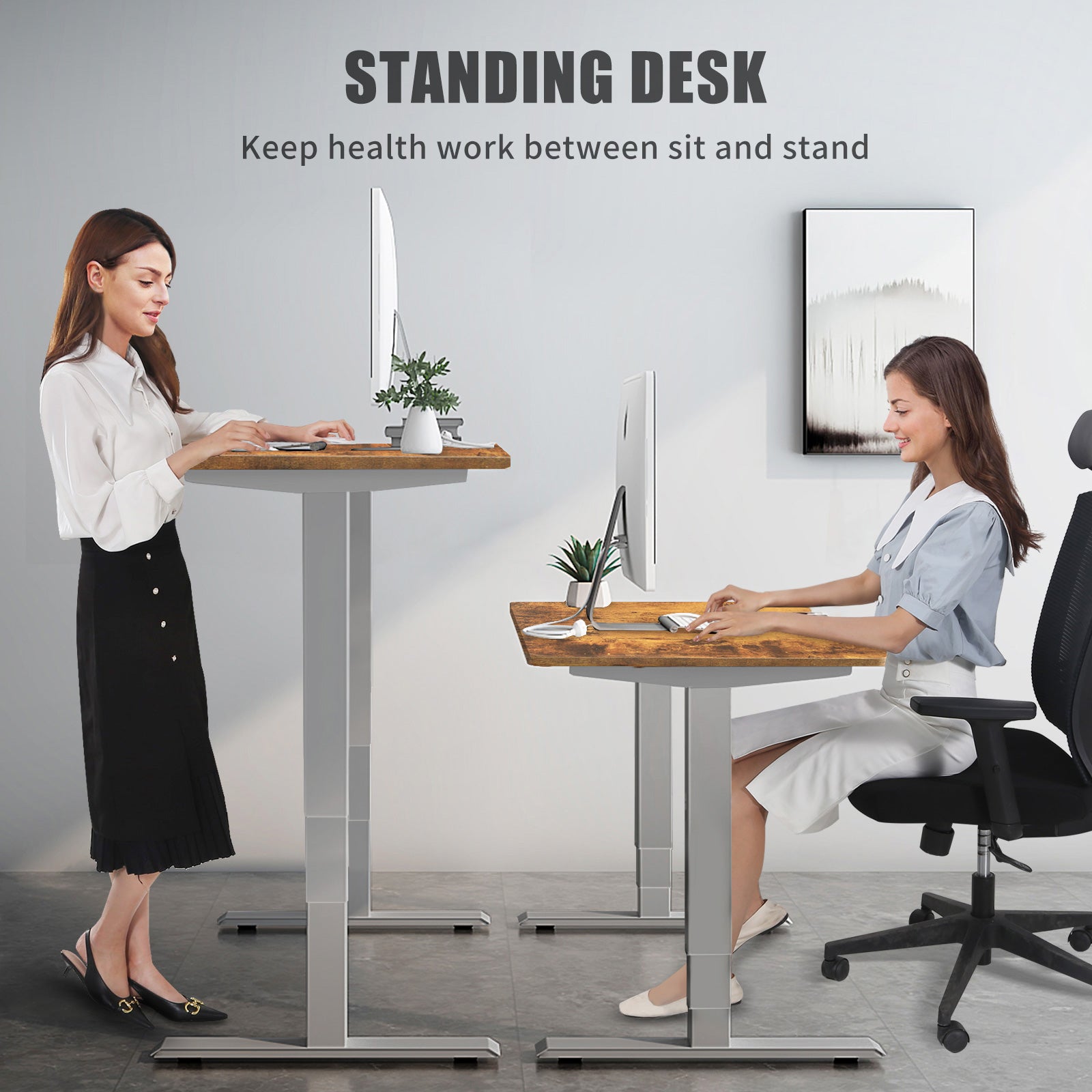 MAIDeSITe Adjustable Height Electric Standing Desk 48 x 24 inch Dual M