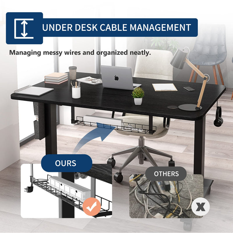 Maidsite Electric Standing Desk 48 inch Height Adjustable Desk for Home Office, Stand up Desk, Sit Stand Desk, Black Frame and Whole-piece Black Table Top