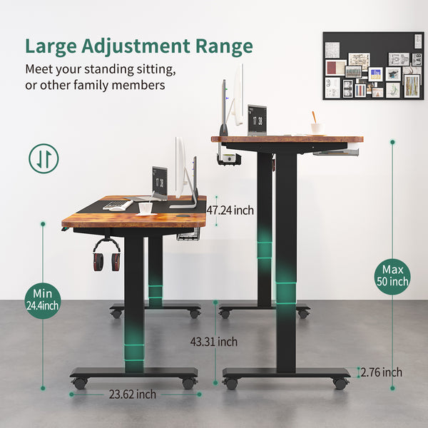Height Adjustable Electric Standing Desk, 63 x 24 Inches Stand Up Desk, Sit Stand Desk with Espresso and Black Top and Black Frame